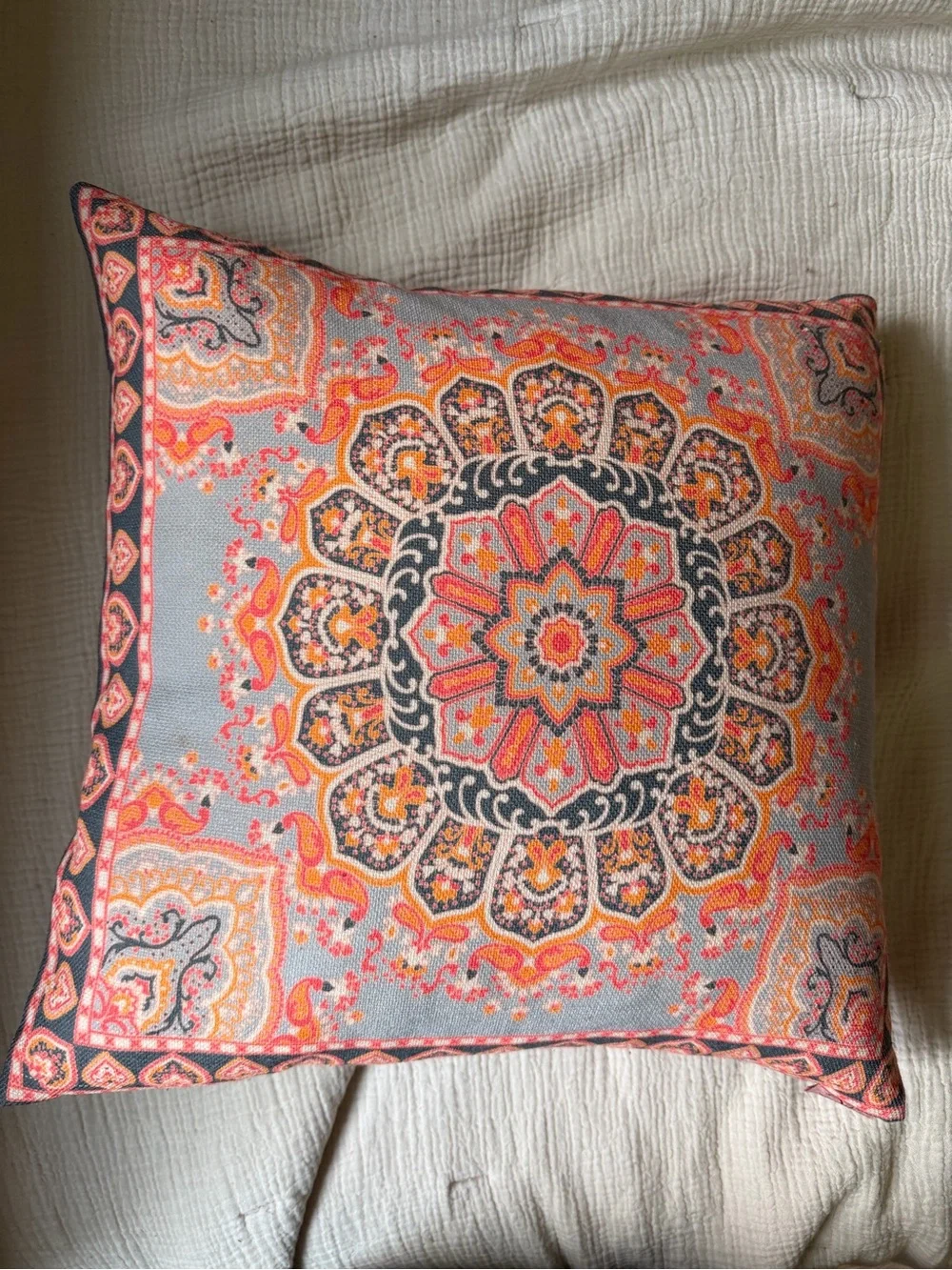 Set of four Decorative Throw Pillow covers - Coral- Grey- Orange-Pink Boho print